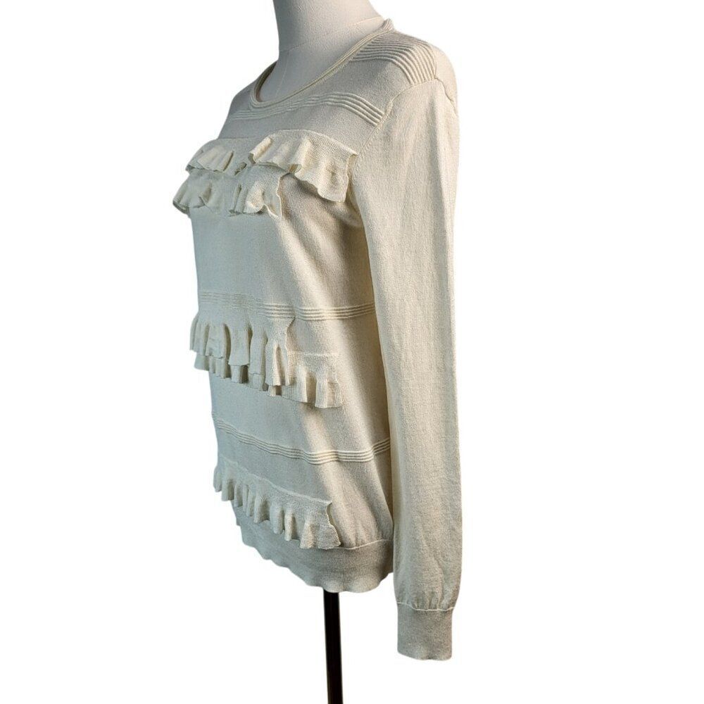 Authentic DVF Small Petite White Sweater Merino Wool Viscose Tiered Ruffles - Picture 6 of 15